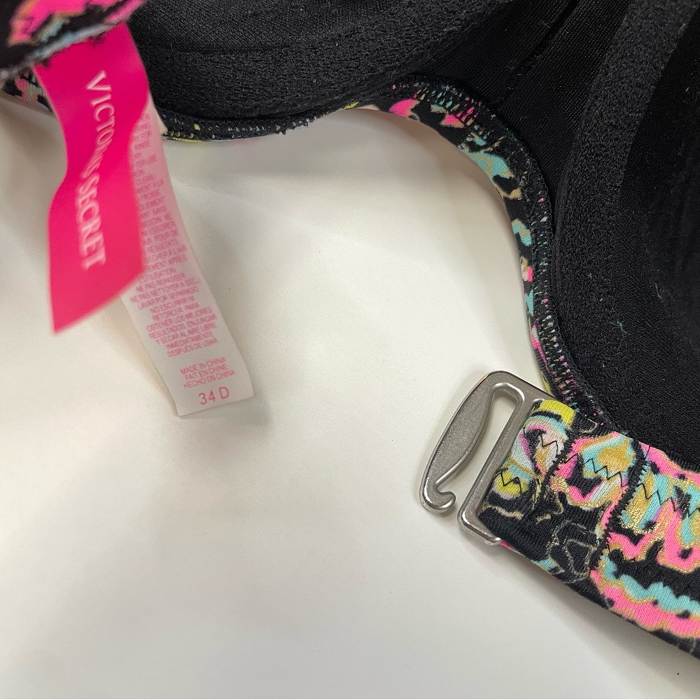 Victorias Secret 34D Flirt Bandeau Bikini Top Floral 3DA Black Pink Blue #1325 - Picture 12 of 12